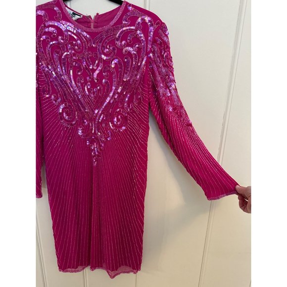 Vintage Carina Pink Silk Hand-Beaded Dress XL See Measurements Glam Hollywood - Picture 5 of 16